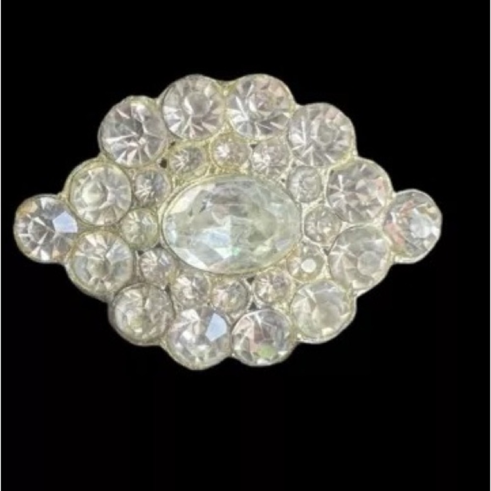 Large Antique Rhinestone Brooch 1930s Pot Metal Diamanté Paste Rhinestone